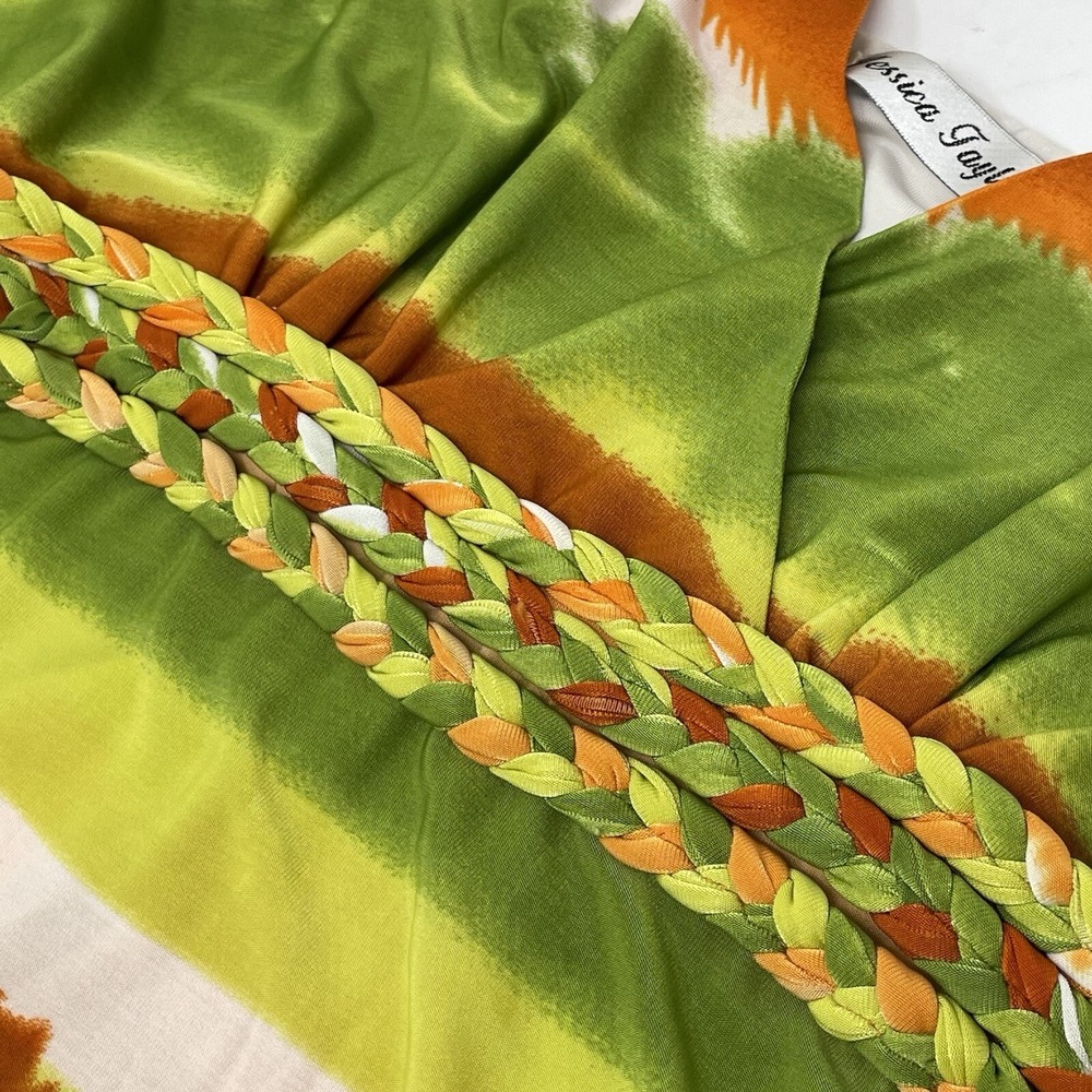 Jessica Taylor Womens Dress Maxi Orange Green‎ Tie Dye Ruffle Resort Boho Hippie